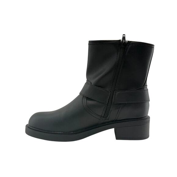 Black Conner Harness Silver Buckle Ankle Biker Boots Sz 11 Round Toe Block Heel - Picture 9 of 9